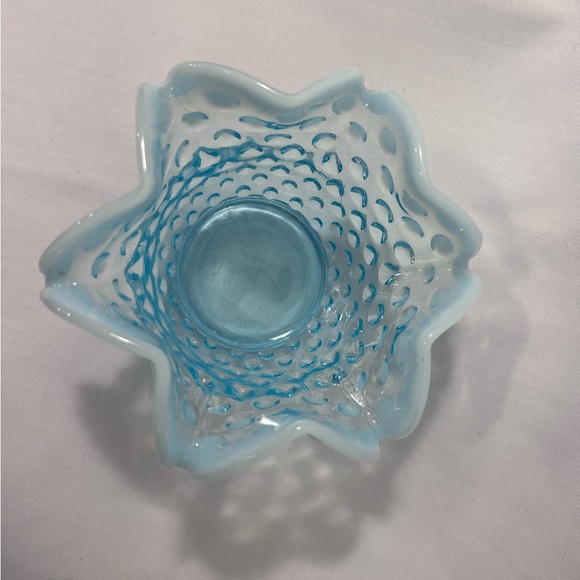 Fenton Hobnail Blue Crimped Small Bowl - Picture 2 of 7